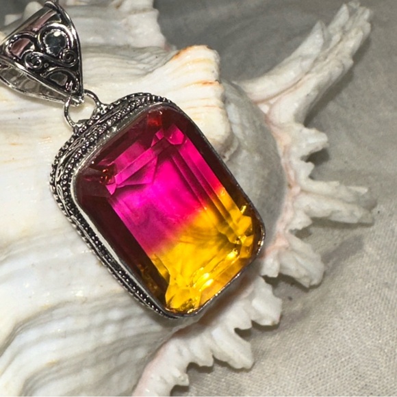 Sparkly Tourmaline bi-color vintage facet cut statement pendant